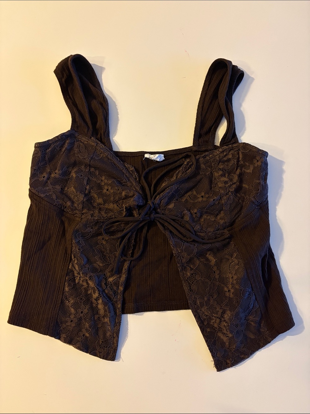 Garage Brown Lace Tie-Front Tank Top